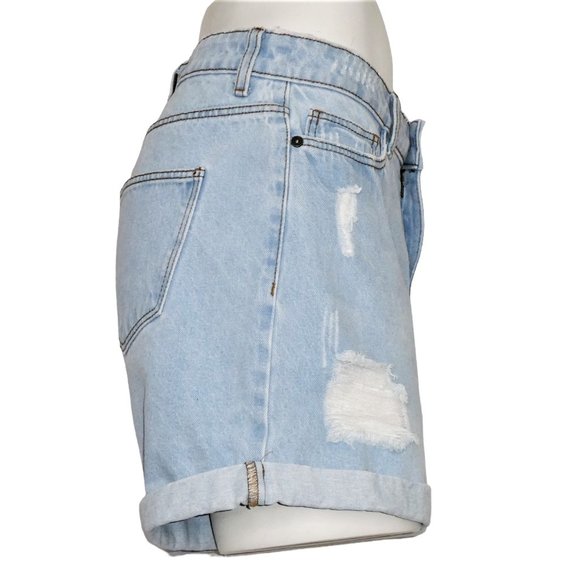 Noisy May Smiley Destroy Blue Denim Shorts Size XS - Picture 3 of 9